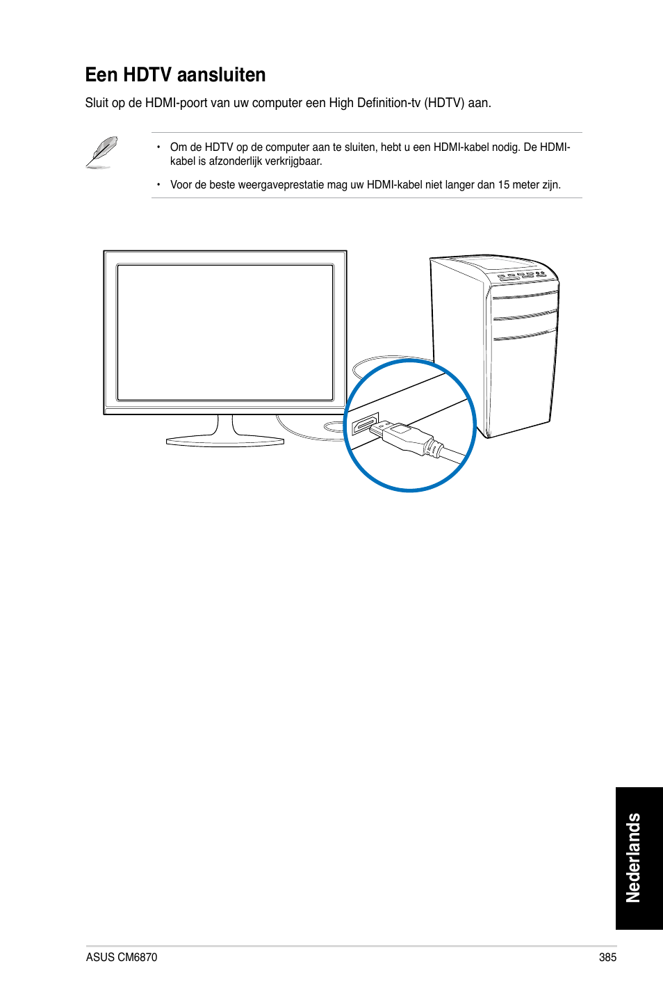 Een hdtv aansluiten, Nederlands | Asus CM6870 User Manual | Page 387 / 494