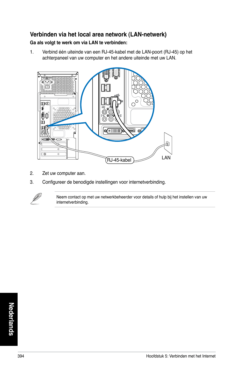 Nederlands, Verbinden via het local area network �lan-netwerk | Asus CM6870 User Manual | Page 396 / 494