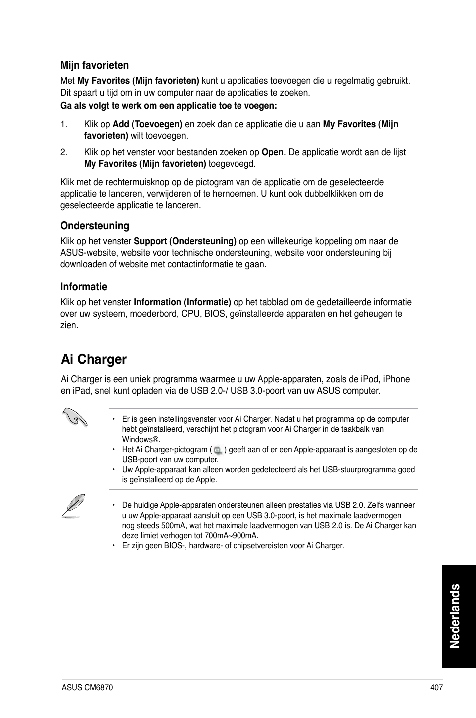 Ai charger, Nederlands | Asus CM6870 User Manual | Page 409 / 494