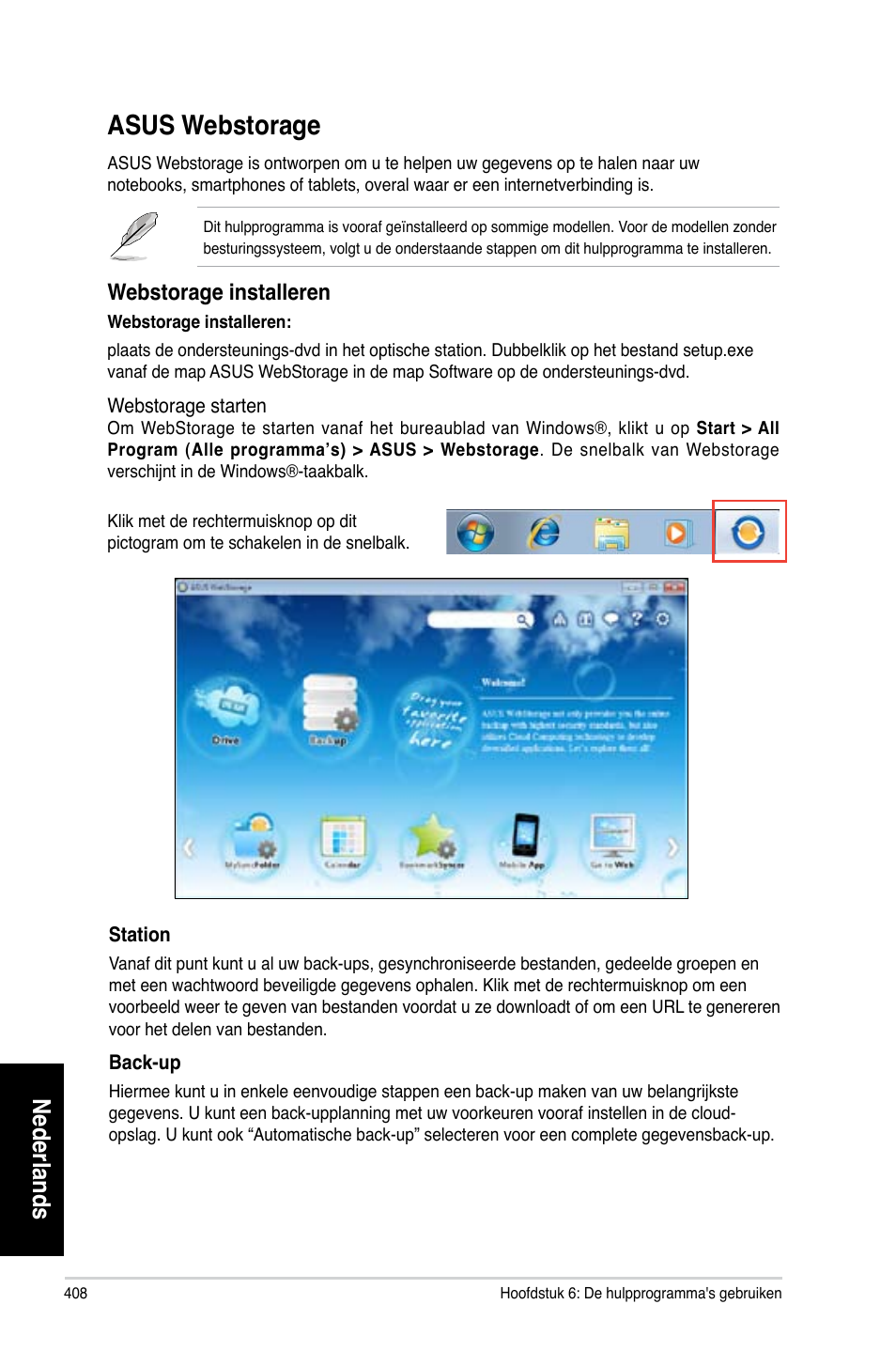 Asus webstorage, Nederlands, Webstorage installeren | Asus CM6870 User Manual | Page 410 / 494