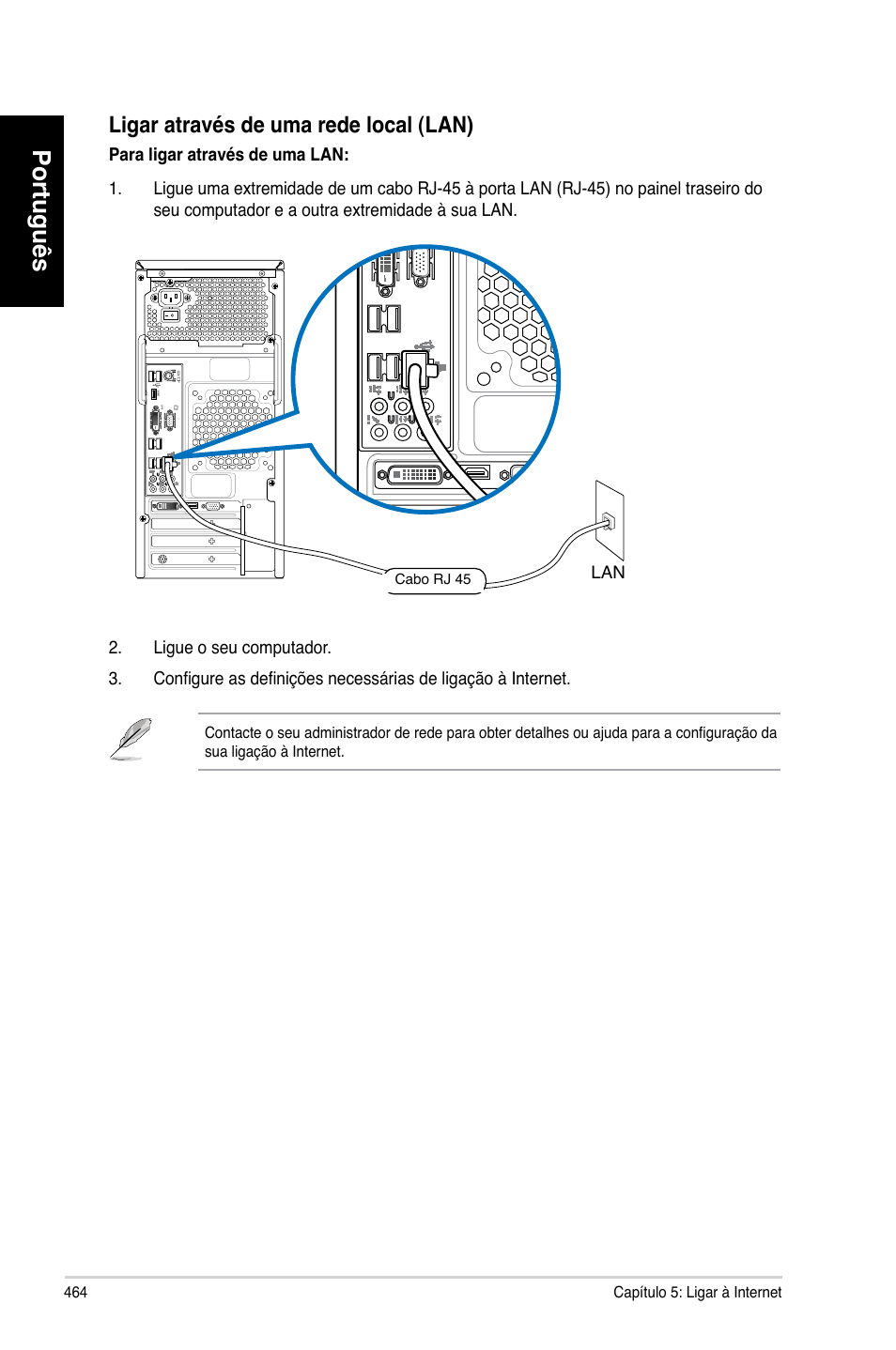 Português, Ligar através de uma rede local �lan | Asus CM6870 User Manual | Page 466 / 494