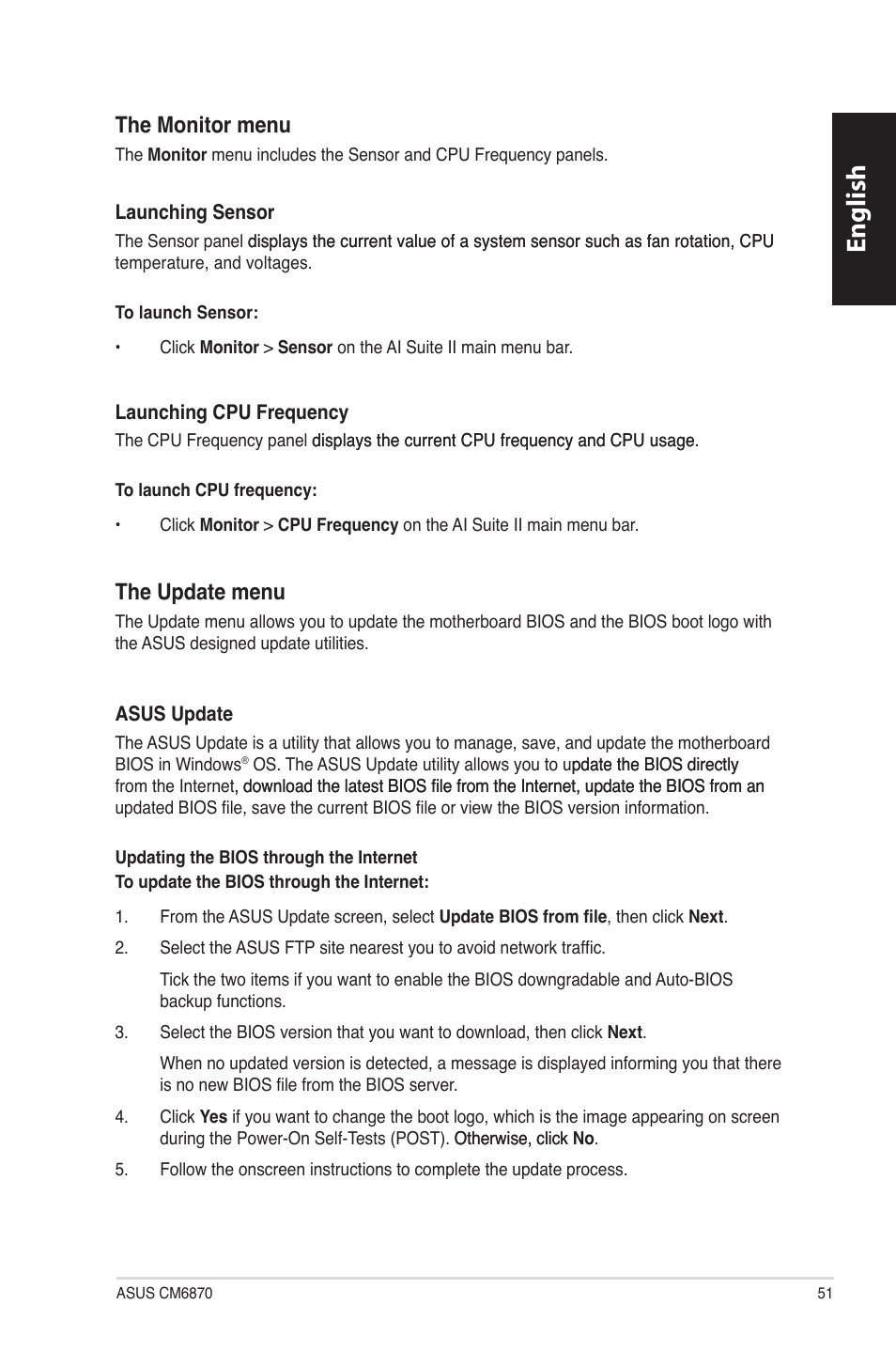 English, The.monitor.menu, The.update.menu | Asus CM6870 User Manual | Page 53 / 494