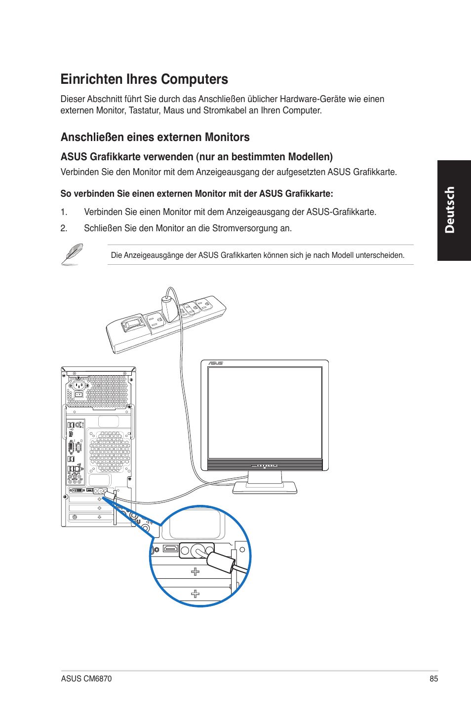 Einrichten ihres computers, Deutsch d eutsch | Asus CM6870 User Manual | Page 87 / 494