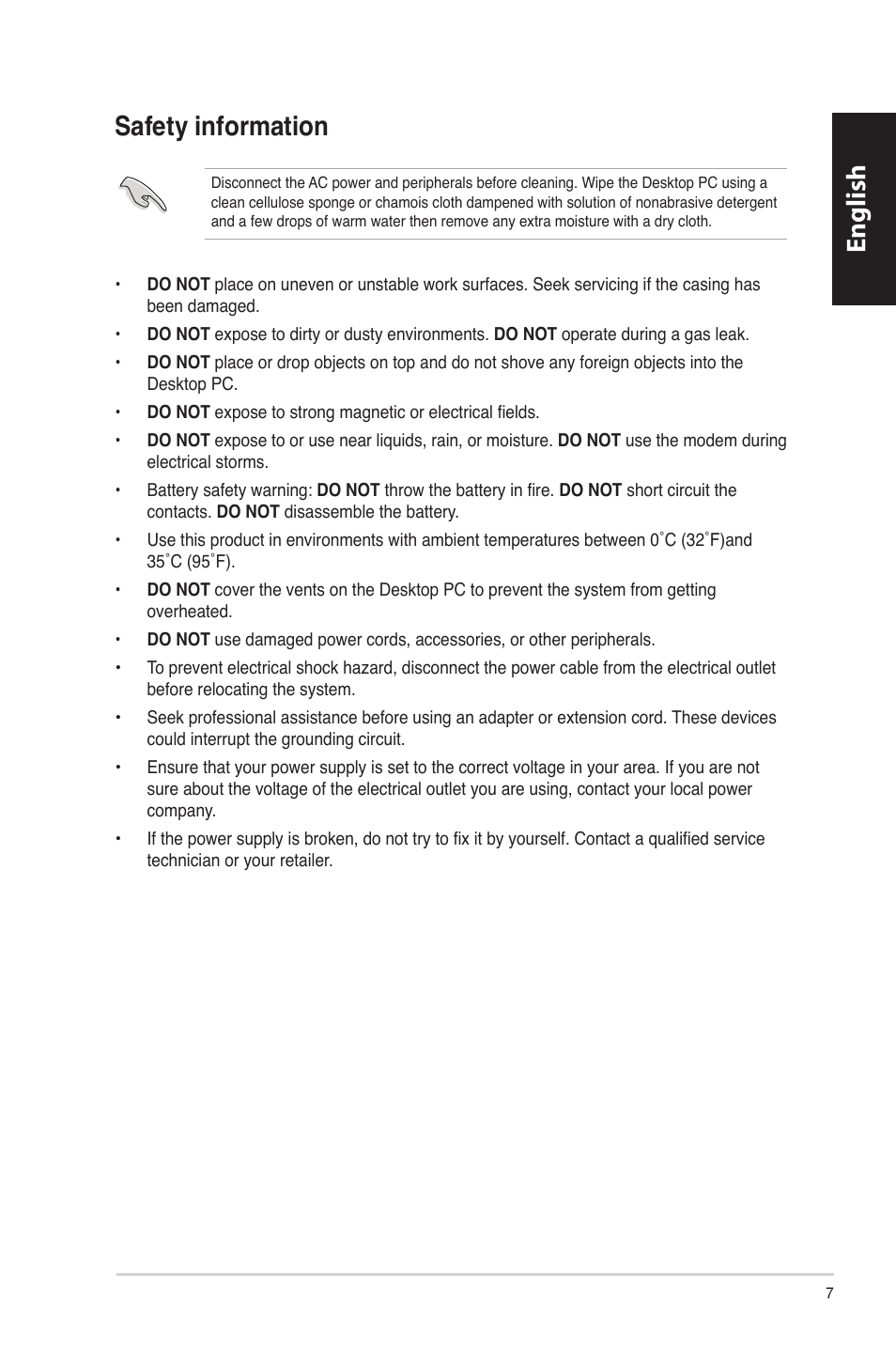 Safety information, English, English safety.information | Asus CM6870 User Manual | Page 9 / 494