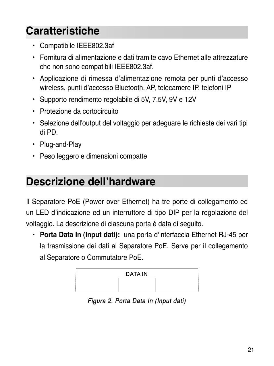 Caratteristiche, Descrizione dellʼhardware | Asus ES-101 User Manual | Page 22 / 61