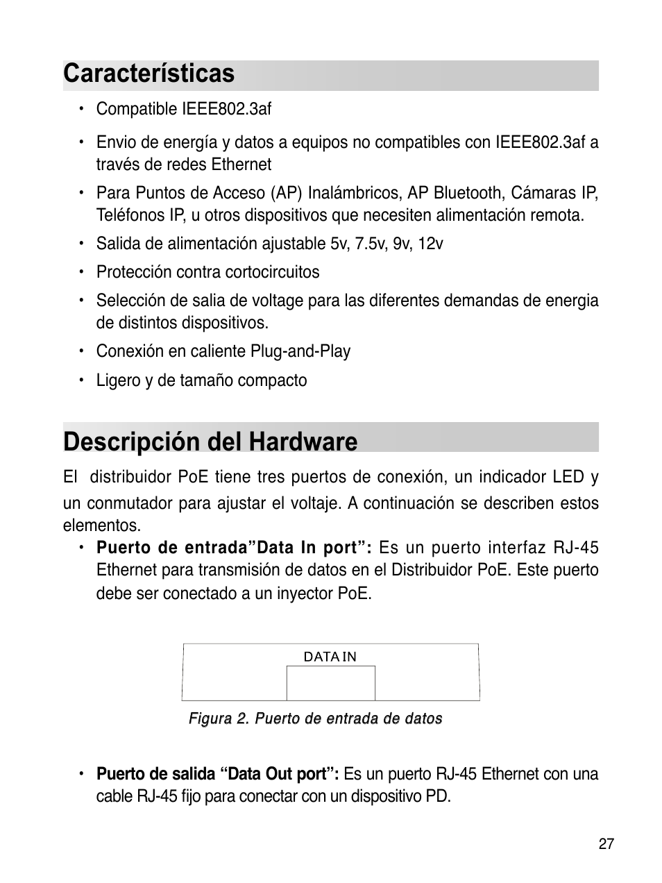 Características, Descripción del hardware | Asus ES-101 User Manual | Page 28 / 61