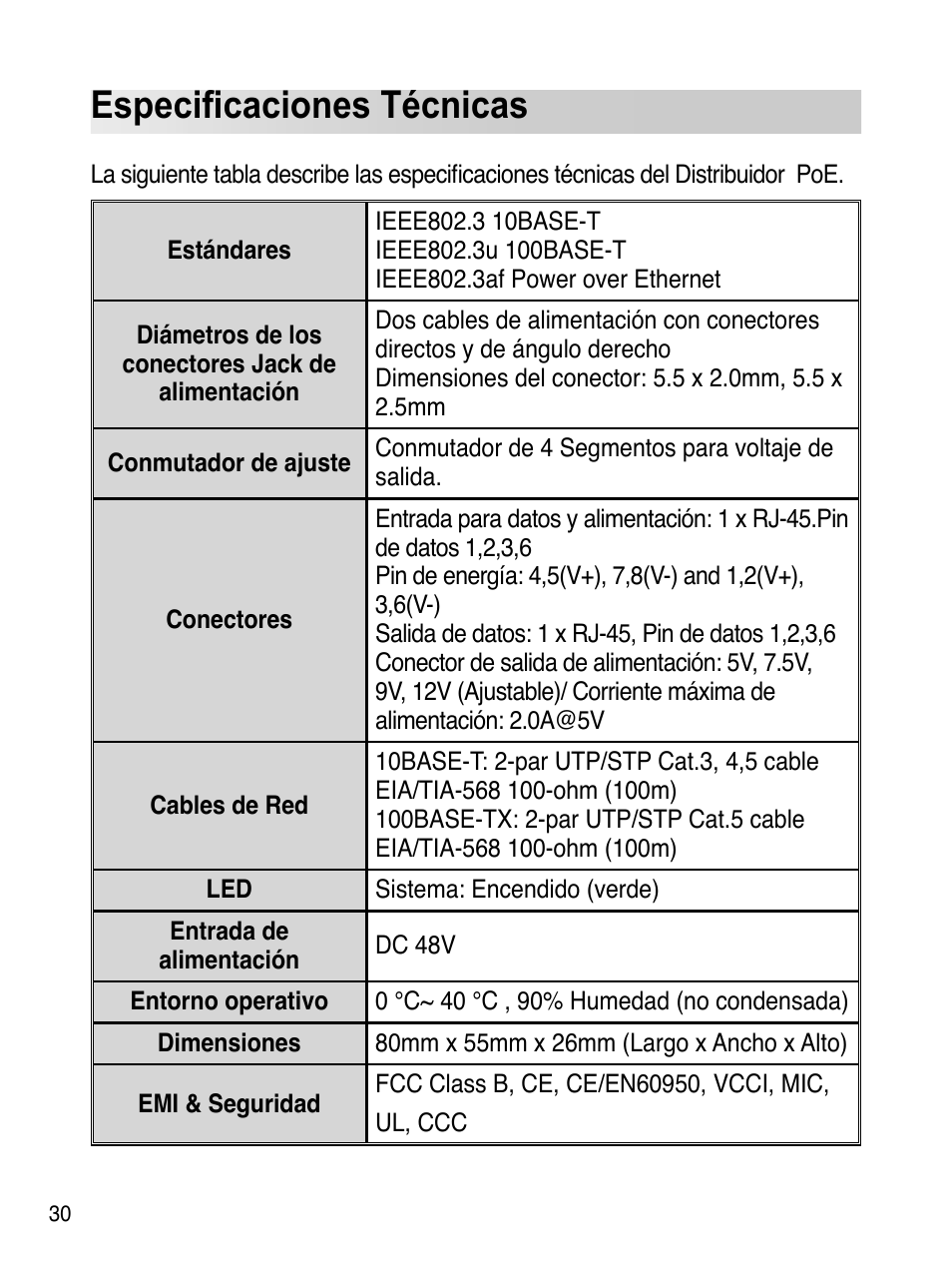 Especiﬁcaciones técnicas | Asus ES-101 User Manual | Page 31 / 61