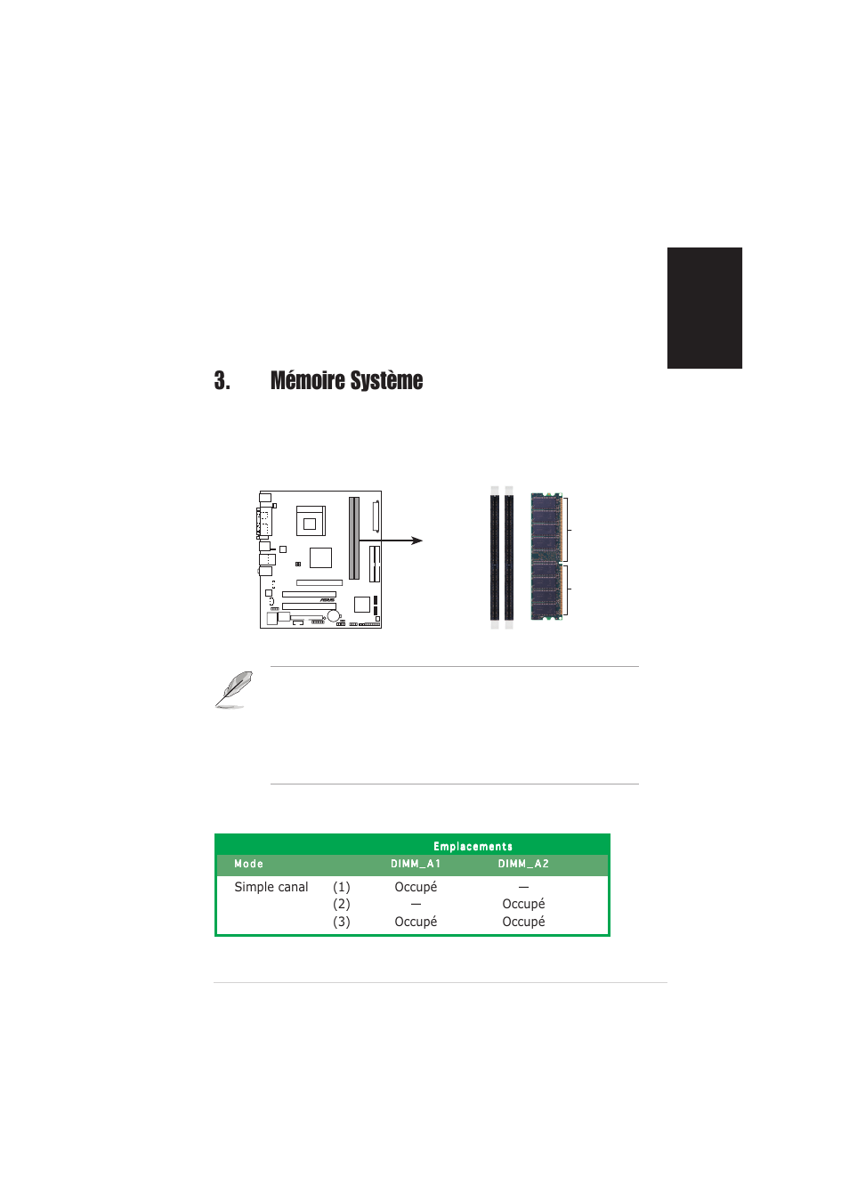 Mémoire système, Fran ç ais, Tableau 1 configurations mémoire recommandées | Asus A7S8X-MX User Manual | Page 3 / 16