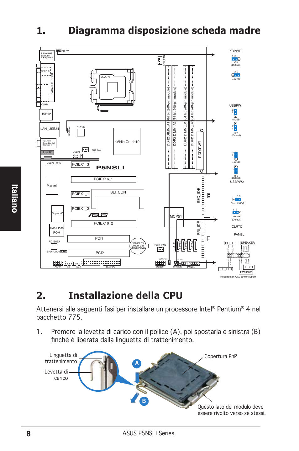 Italiano, Pentium, Asus p5nsli series | Ab b, P5nsli | Asus P5NSLI User Manual | Page 8 / 38