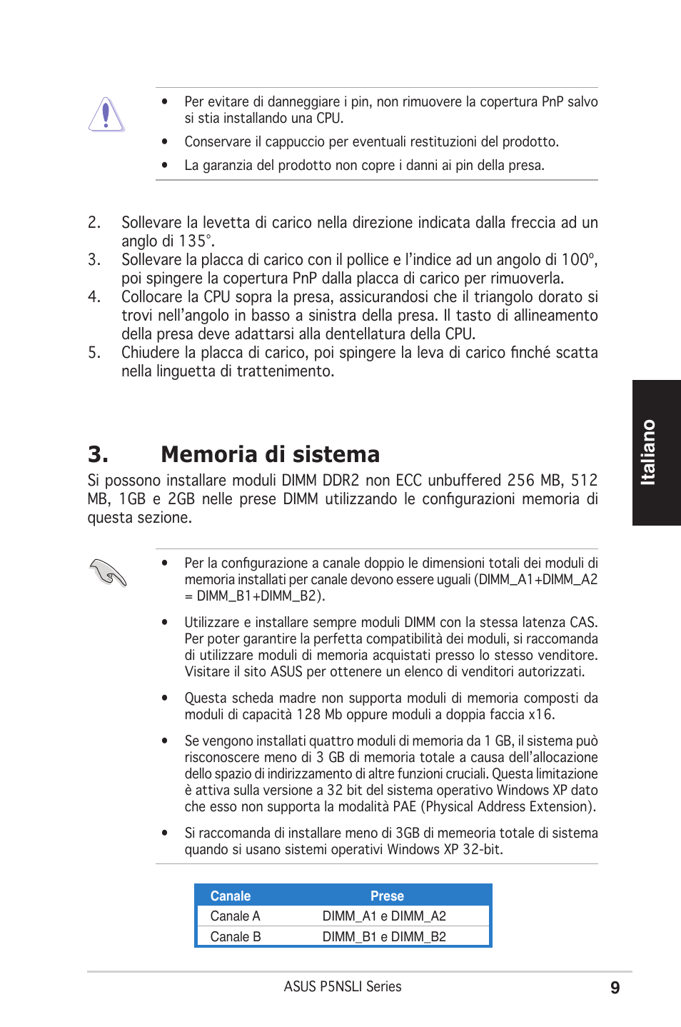 Italiano | Asus P5NSLI User Manual | Page 9 / 38
