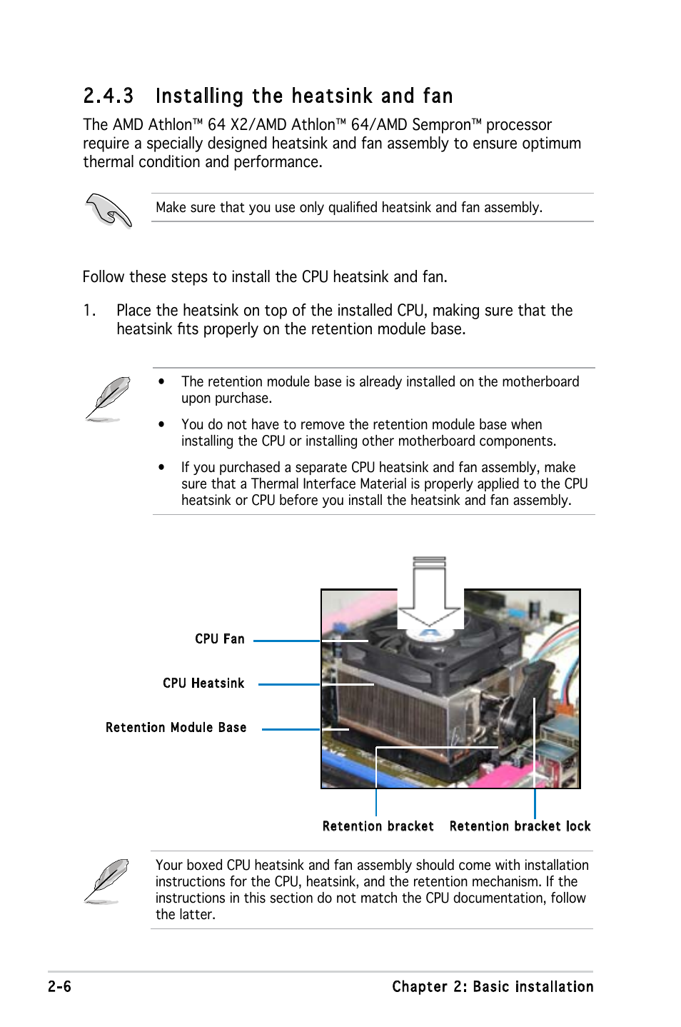 3 installing the heatsink and fan | Asus V3-M2V890 User Manual | Page 24 / 90