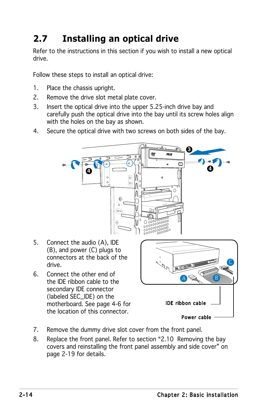 7 installing an optical drive | Asus V3-M2V890 User Manual | Page 32 / 90