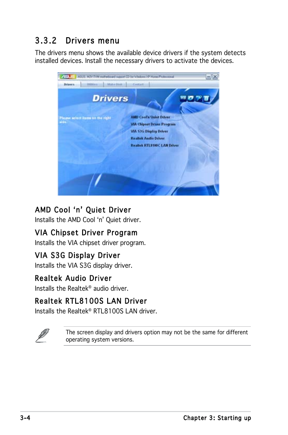 2 drivers menu | Asus V3-M2V890 User Manual | Page 42 / 90