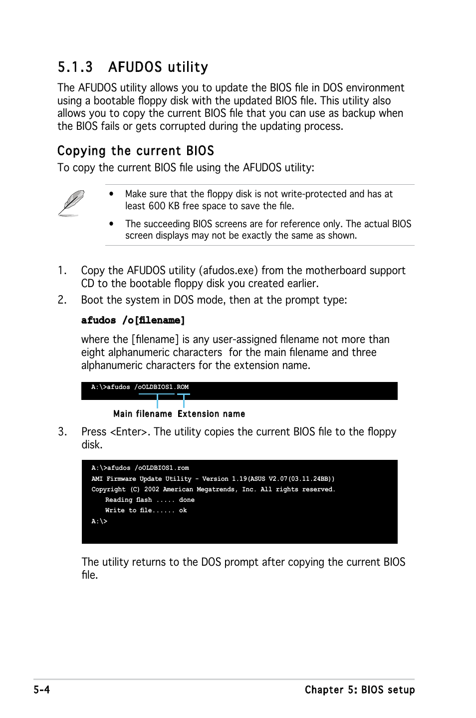 3 afudos utility, Copying the current bios | Asus V3-M2V890 User Manual | Page 62 / 90