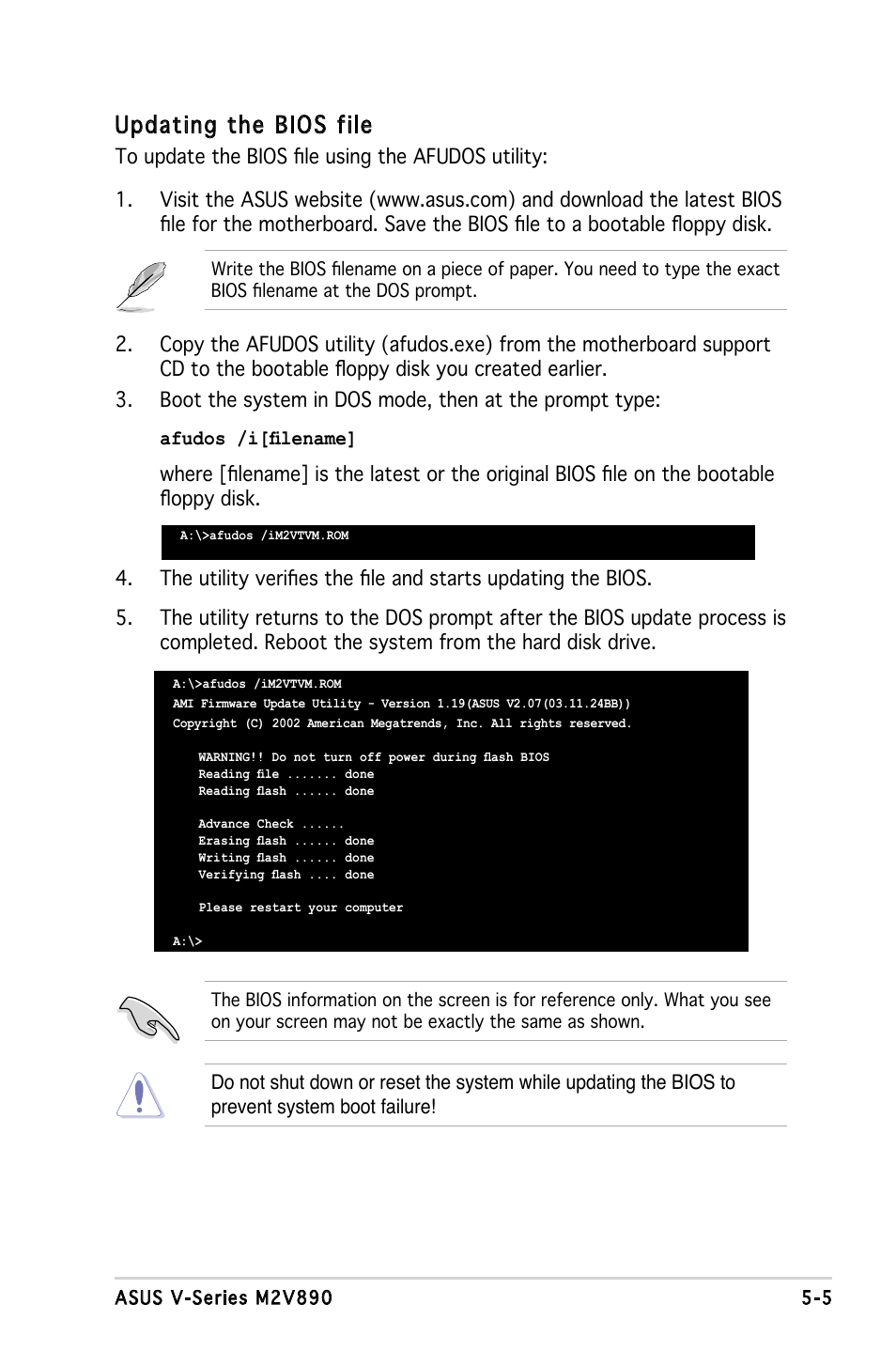 Updating the bios file | Asus V3-M2V890 User Manual | Page 63 / 90