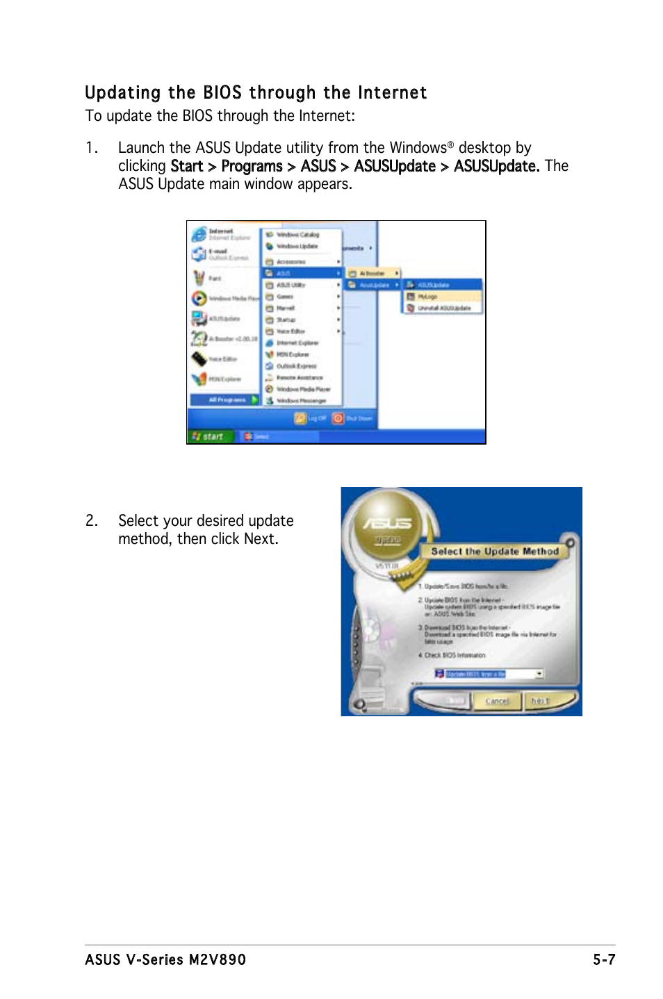 Updating the bios through the internet | Asus V3-M2V890 User Manual | Page 65 / 90