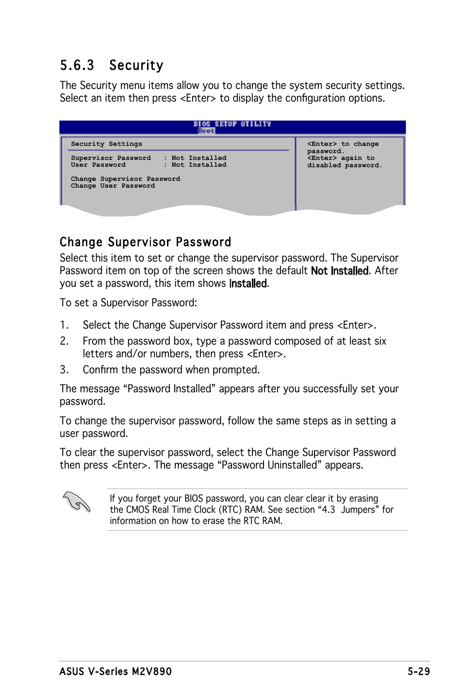 3 security, Change supervisor password | Asus V3-M2V890 User Manual | Page 87 / 90