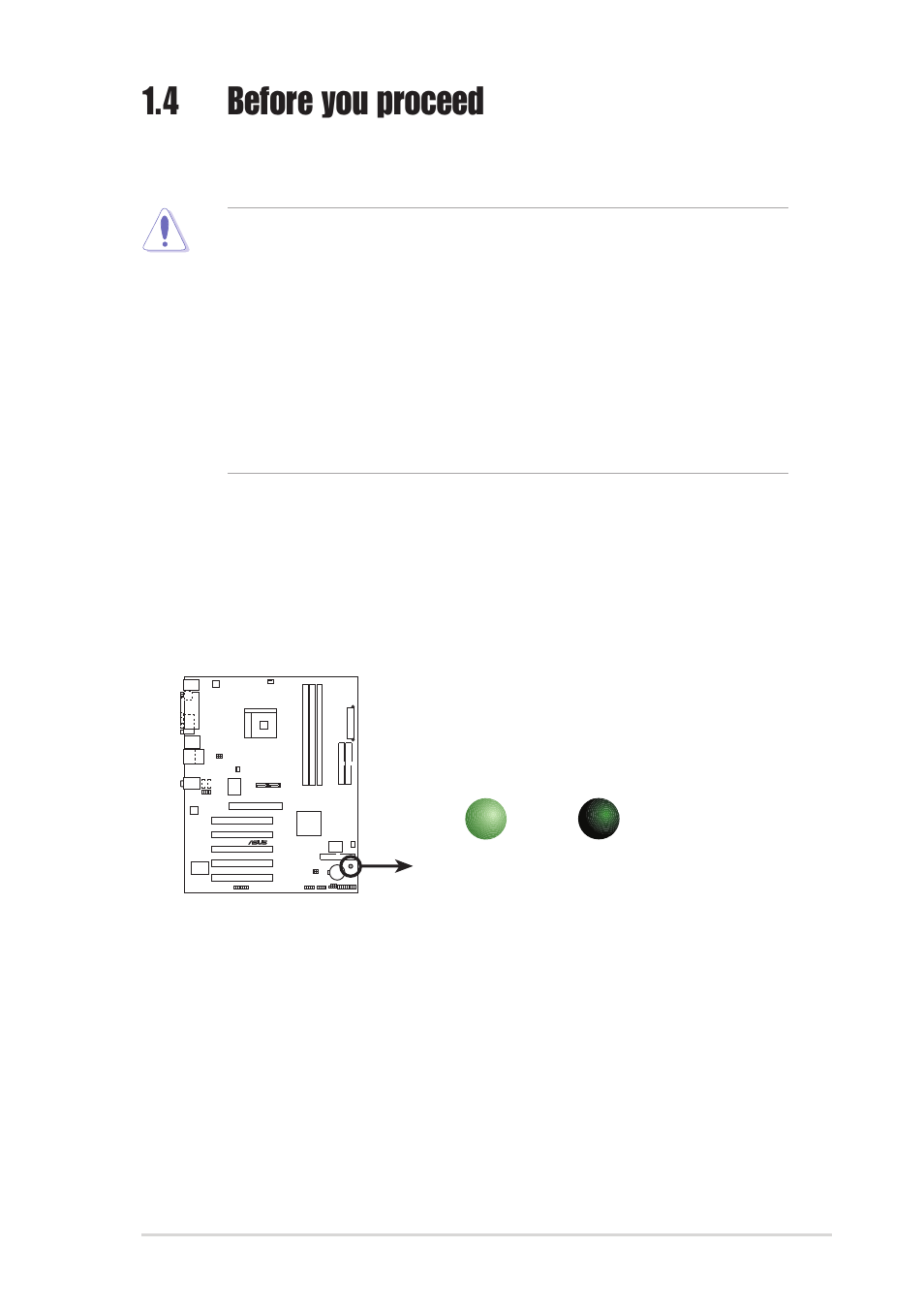 4 before you proceed, Onboard led, Asus k8n-e 1-5 | Asus K8N-E User Manual | Page 15 / 74