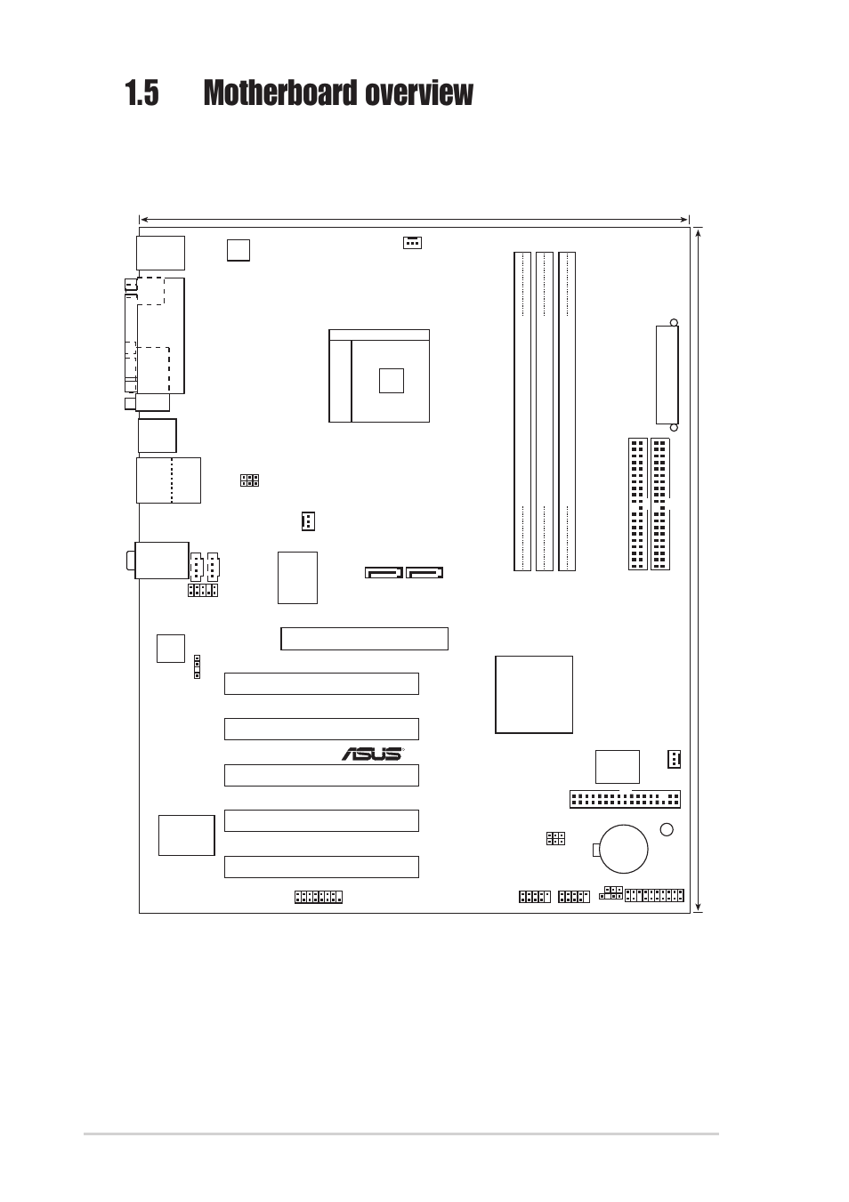 5 motherboard overview, 1 motherboard layout, 6 chapter 1: product introduction | Pci1, Pci2 pci3 pci4 pci5, K8n-e, Super i/o, Nvidia nforce3 250gb | Asus K8N-E User Manual | Page 16 / 74