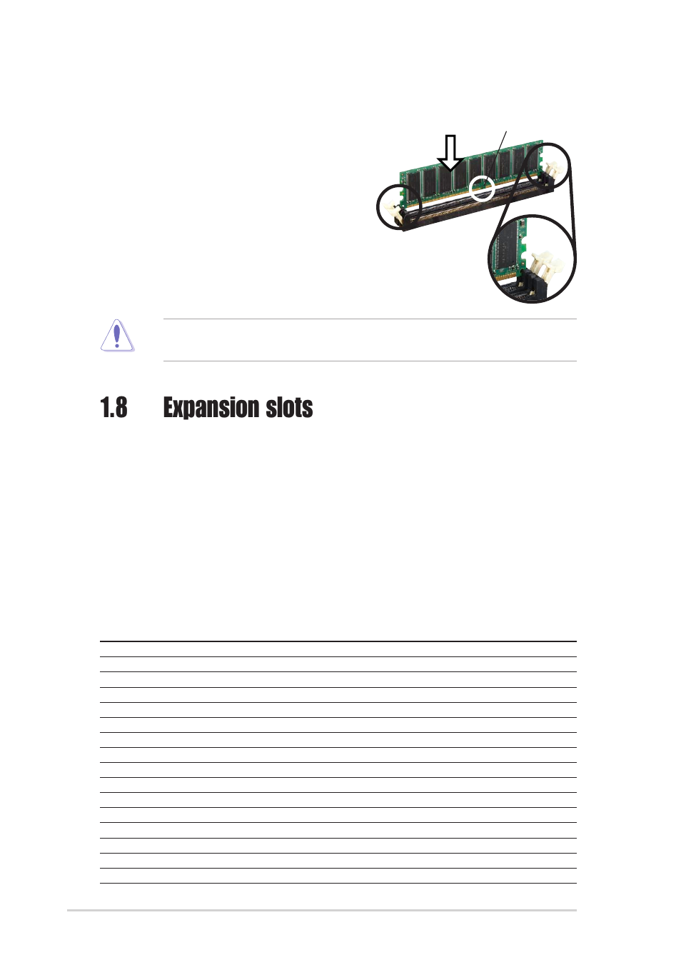 8 expansion slots, 3 installing a dimm, 1 standard interrupt assignments | Asus K8N-E User Manual | Page 22 / 74