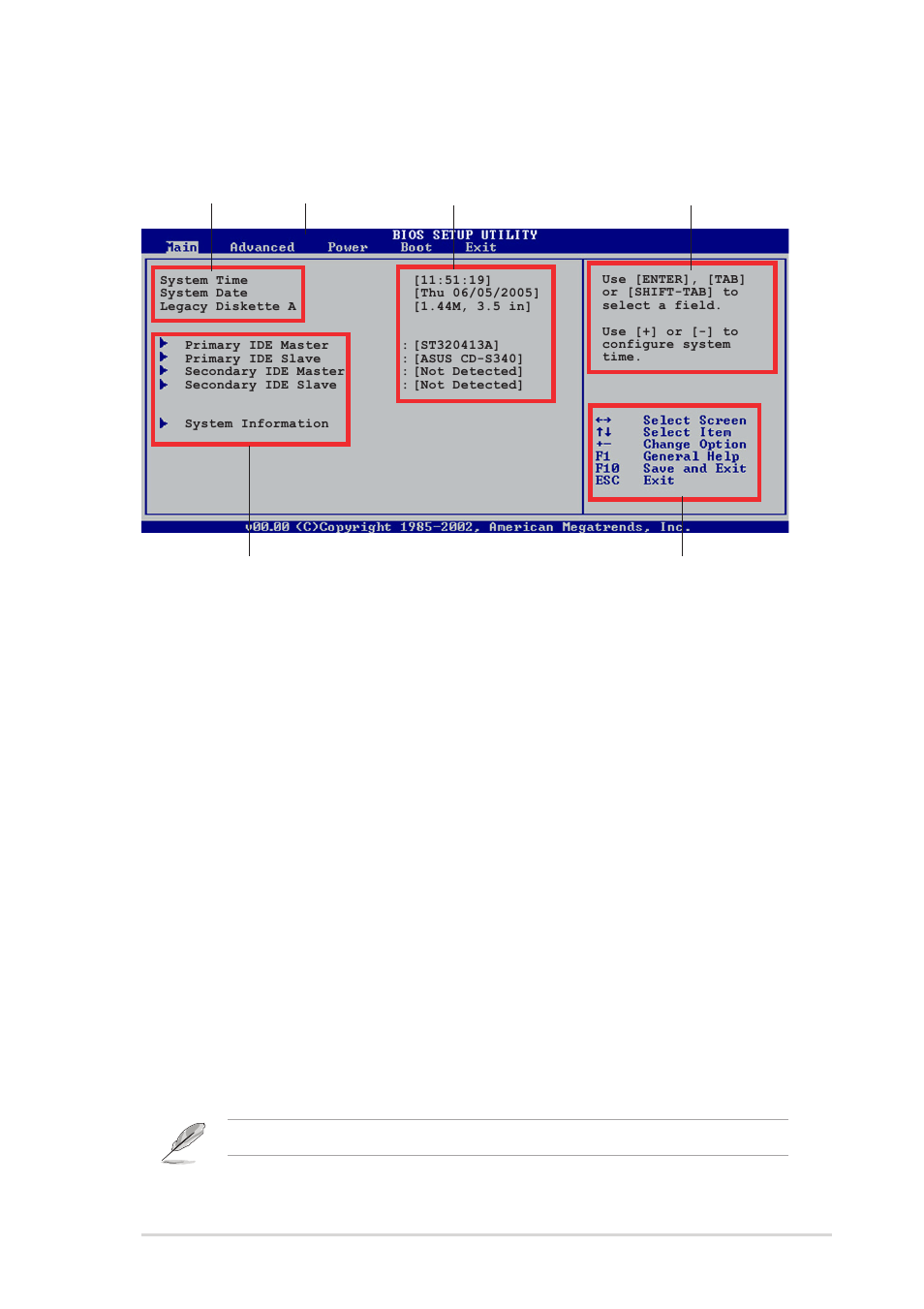 2 menu bar, 1 bios menu screen, 3 navigation keys | Asus k8n-e 2-9 | Asus K8N-E User Manual | Page 43 / 74