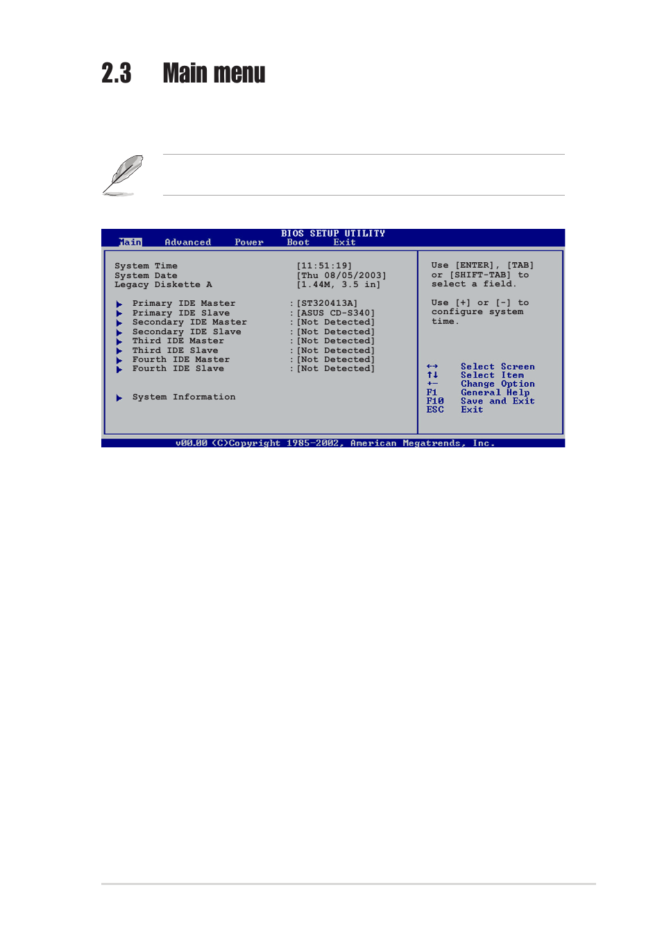 3 main menu, Asus k8n-e 2-11 | Asus K8N-E User Manual | Page 45 / 74