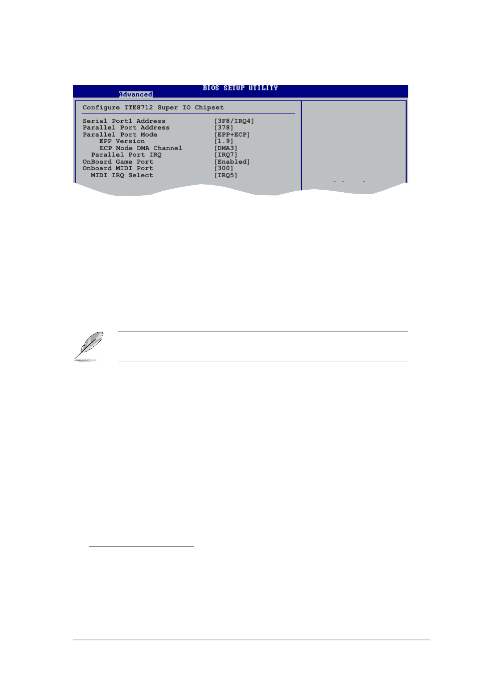 5 onboard devices configuration, Serial port1 address [3f8/irq4, Parallel port address [378 | Parallel port mode [epp+ecp, Onboard game port [enabled, Asus k8n-e 2-21, Parallel port irq [irq7 | Asus K8N-E User Manual | Page 55 / 74