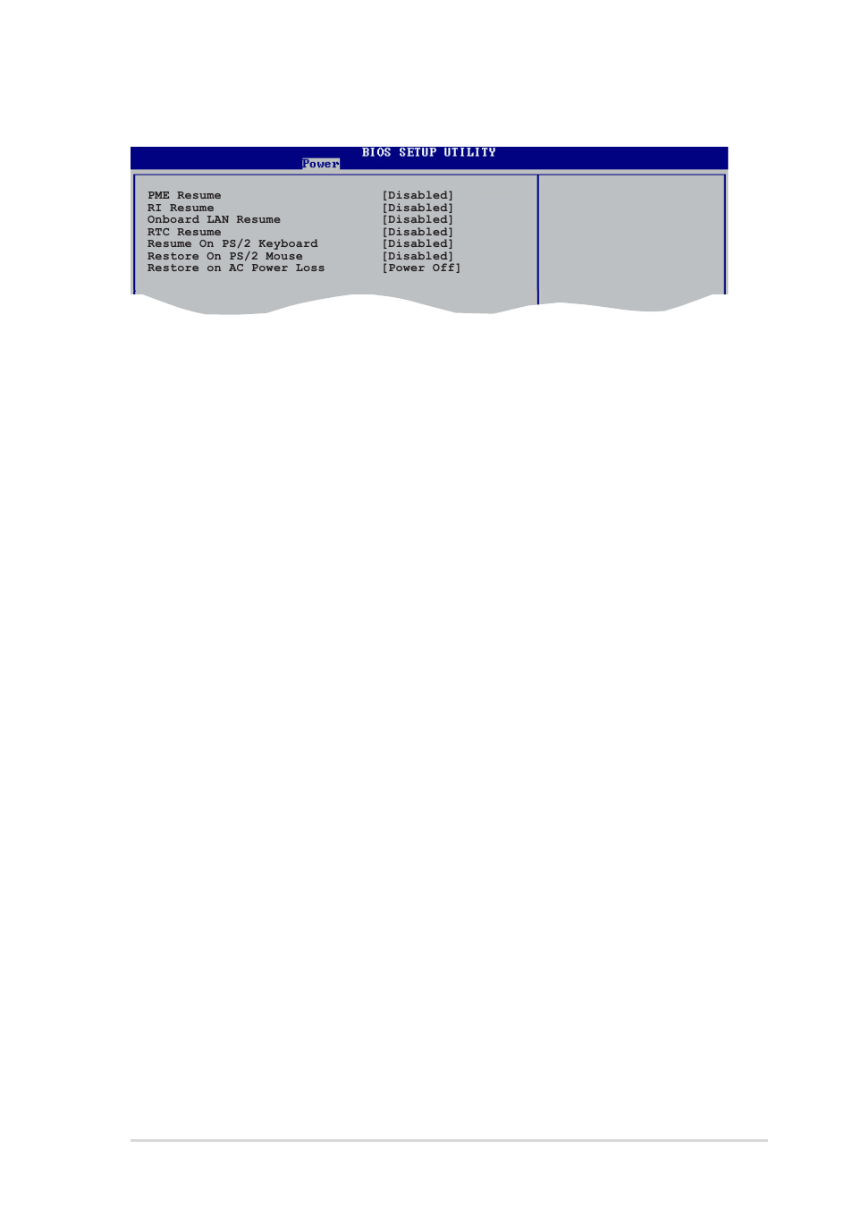 5 apm configuration, Pme resume [disabled, Ri resume [disabled | Onboard lan resume [disabled, Rtc resume [disabled, Resume on ps/2 keyboard [disabled, Resume on ps/2 mouse [disabled, Asus k8n-e 2-25 | Asus K8N-E User Manual | Page 59 / 74