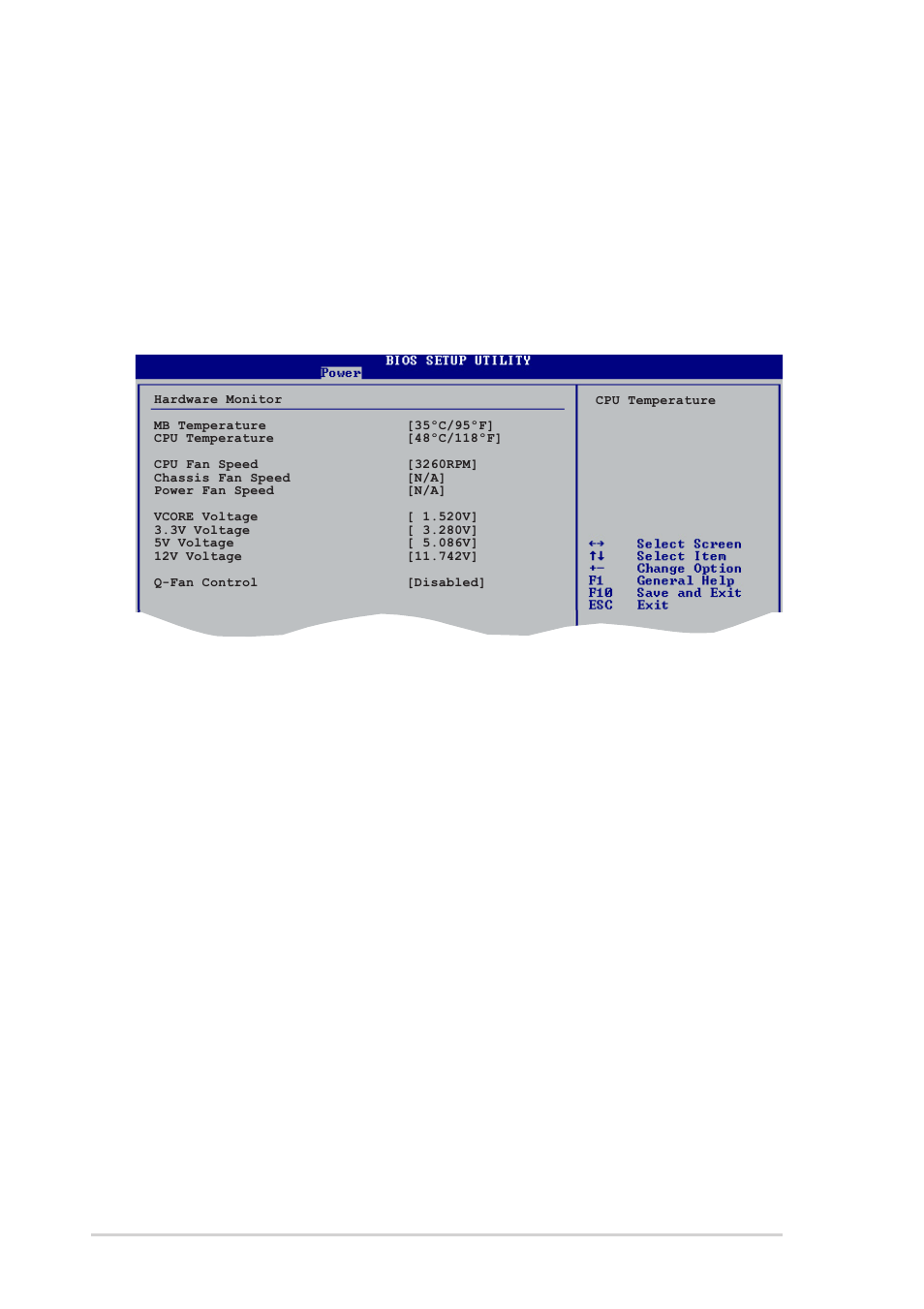 6 hardware monitor, Restore on ac power loss [power off, Q-fan function [disabled | 26 chapter 2: bios setup | Asus K8N-E User Manual | Page 60 / 74