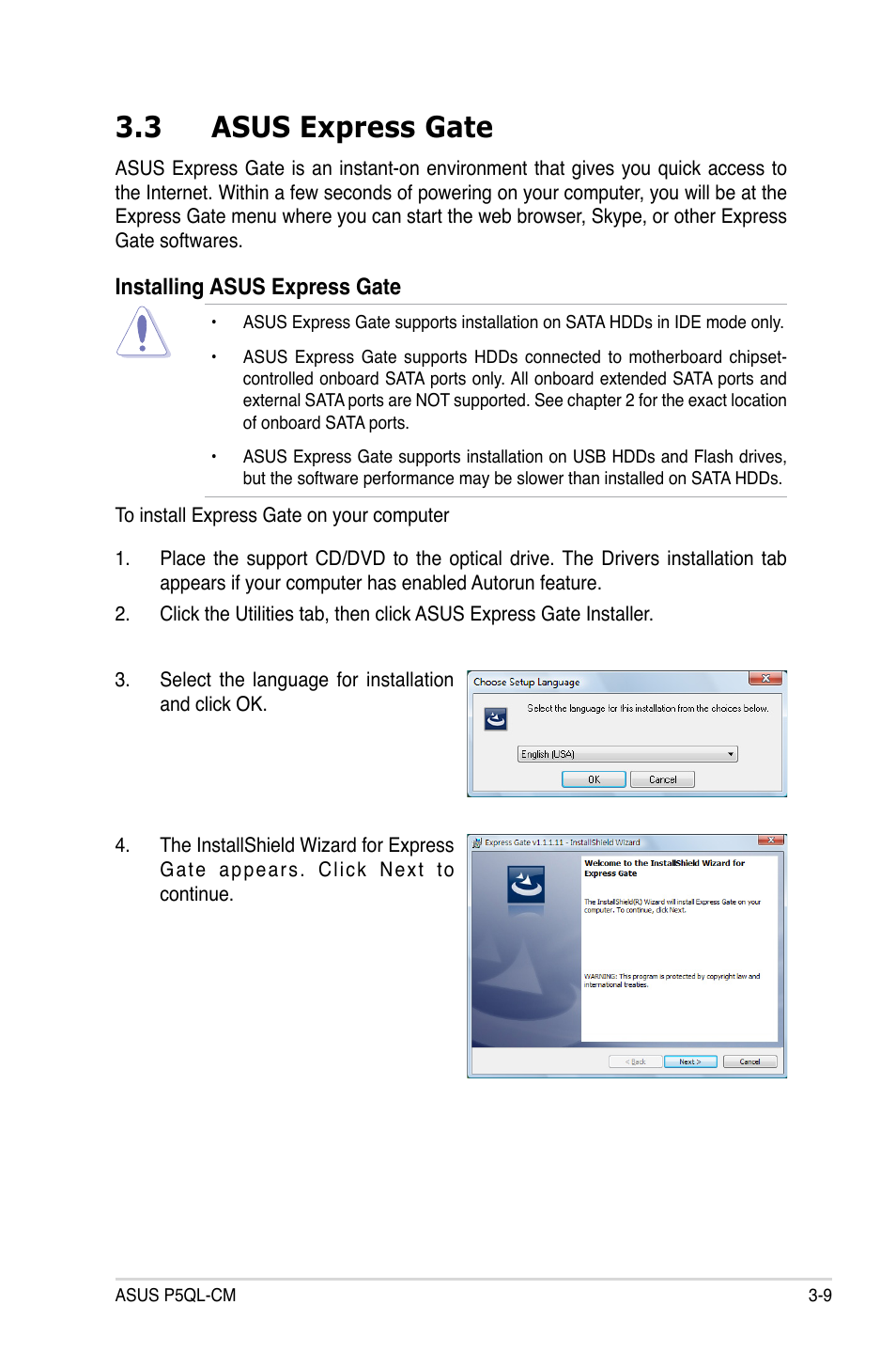 3 asus express gate | Asus P5QL-CM User Manual | Page 101 / 114