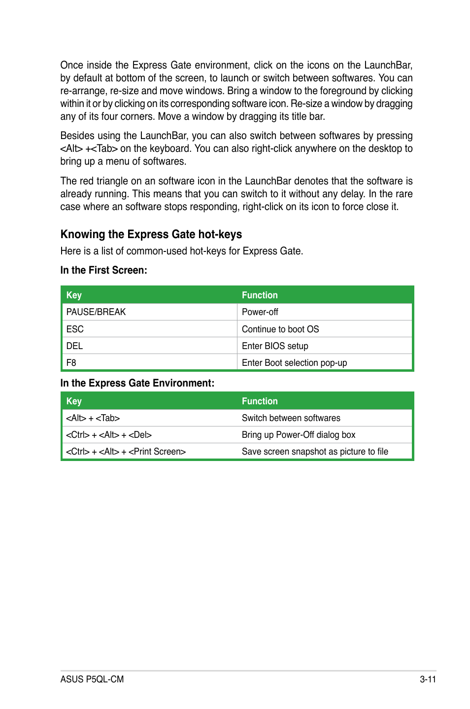 Knowing the express gate hot-keys | Asus P5QL-CM User Manual | Page 103 / 114