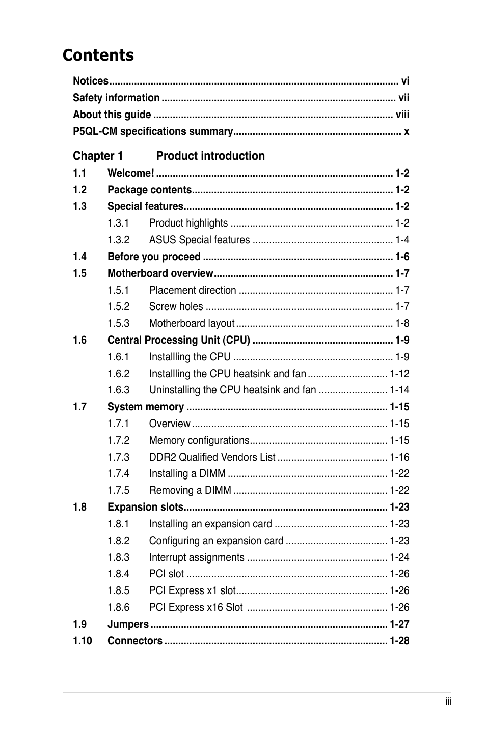 Asus P5QL-CM User Manual | Page 3 / 114