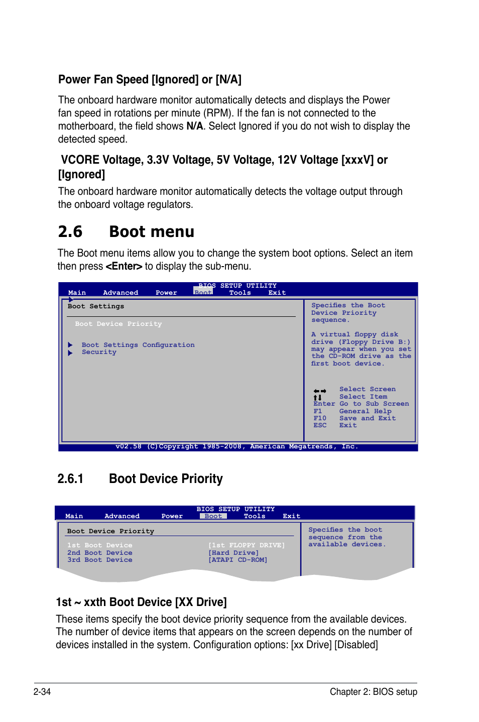 6 boot menu, 1 boot device priority, 1st ~ xxth boot device [xx drive | Power fan speed [ignored] or [n/a | Asus P5QL-CM User Manual | Page 84 / 114