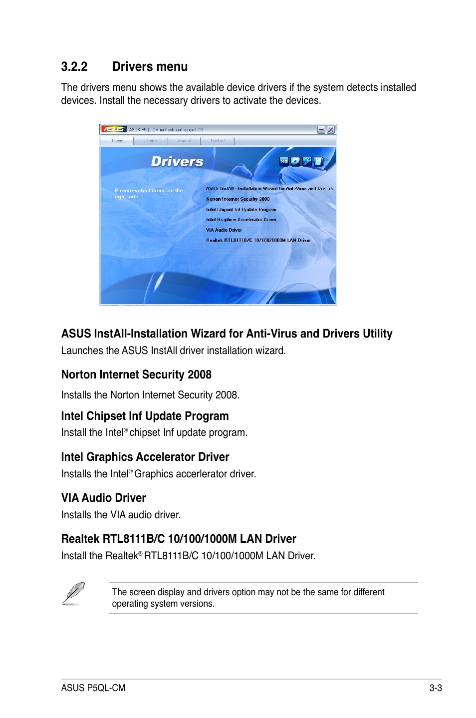 2 drivers menu | Asus P5QL-CM User Manual | Page 95 / 114