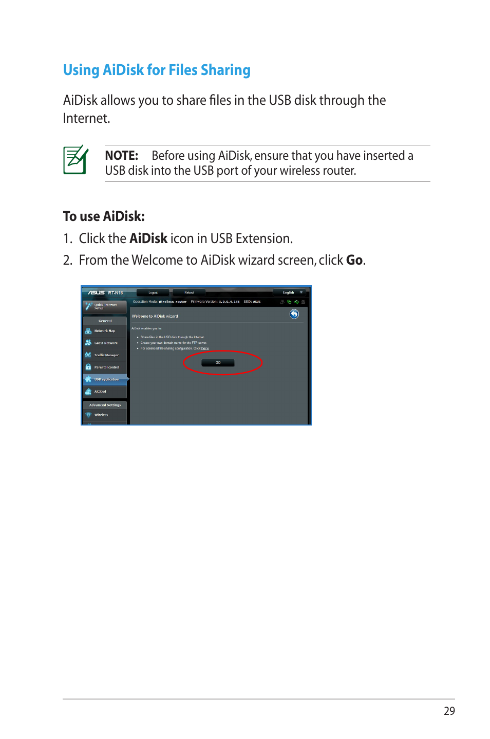 Using aidisk for files sharing | Asus RT-N16 User Manual | Page 29 / 69
