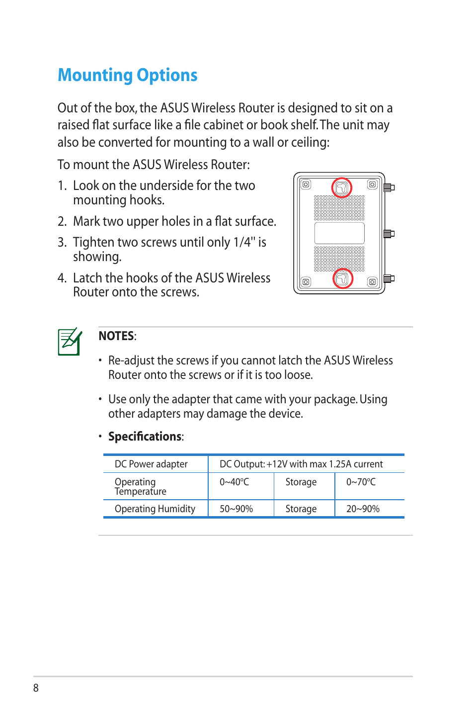 Mounting options | Asus RT-N16 User Manual | Page 8 / 69