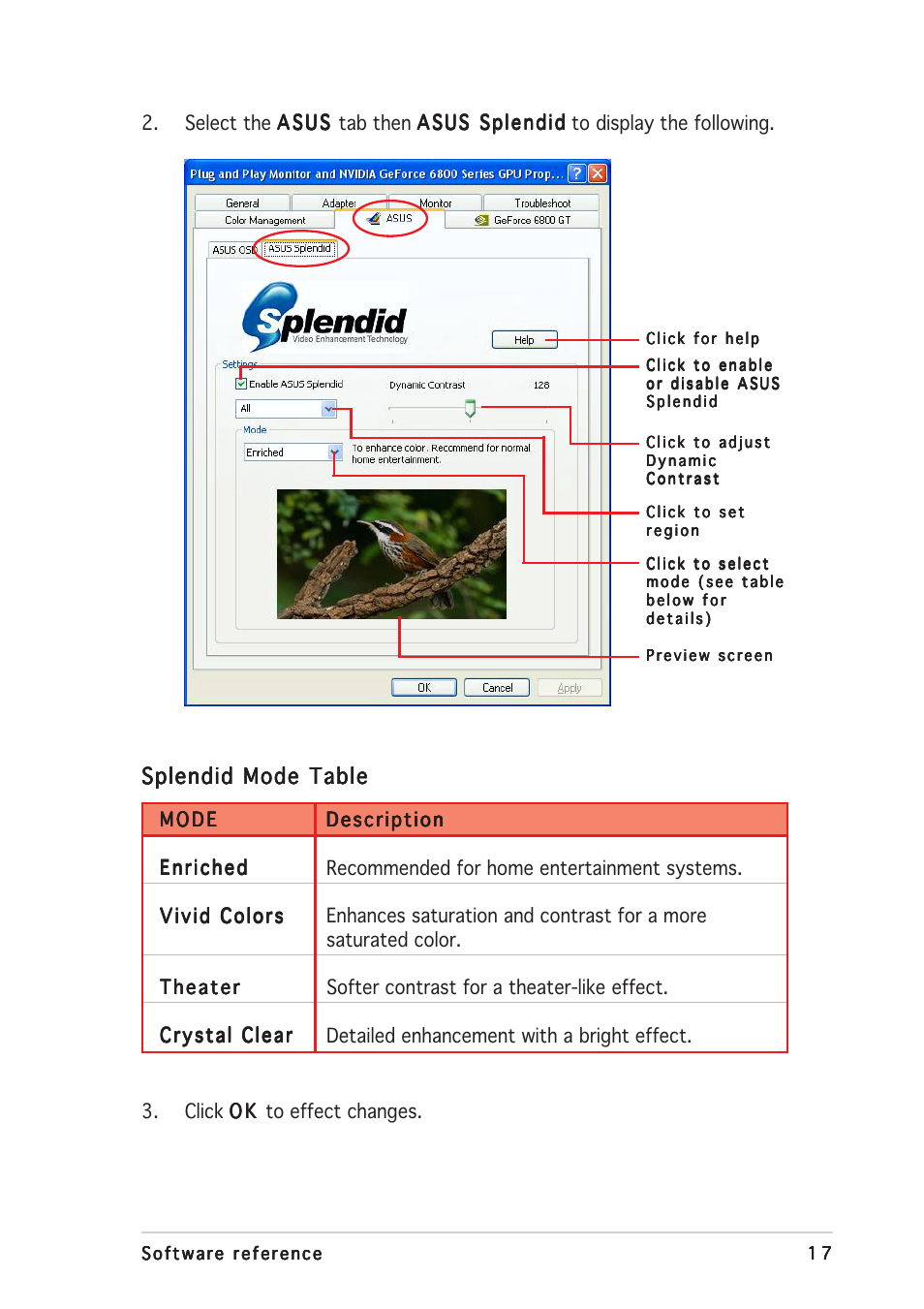 Splendid mode table | Asus V9999 Series User Manual | Page 23 / 60