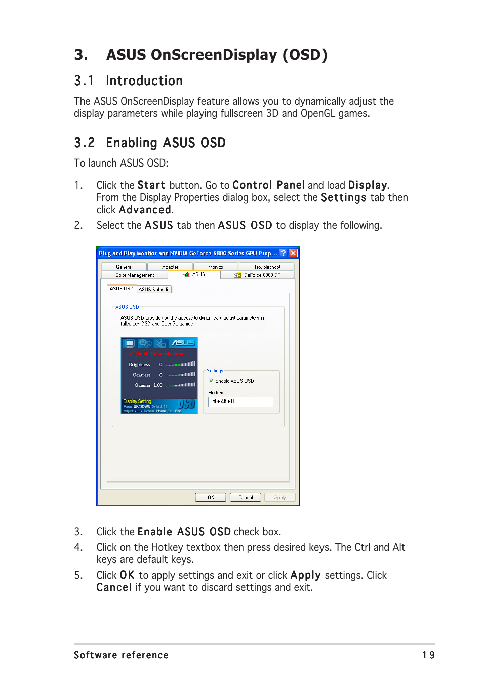 Asus onscreendisplay (osd) | Asus V9999 Series User Manual | Page 25 / 60