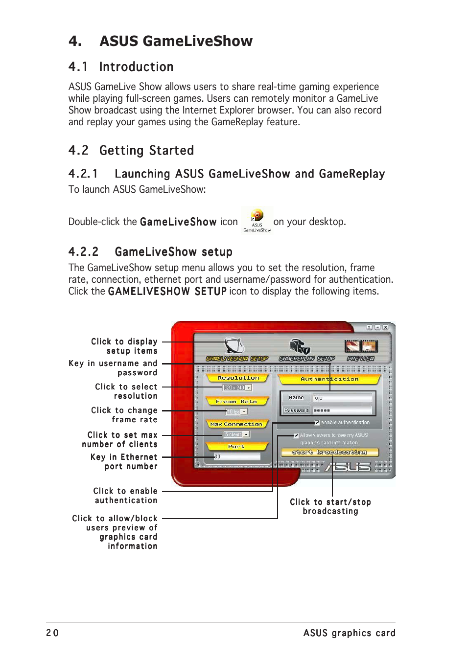 Asus gameliveshow | Asus V9999 Series User Manual | Page 26 / 60