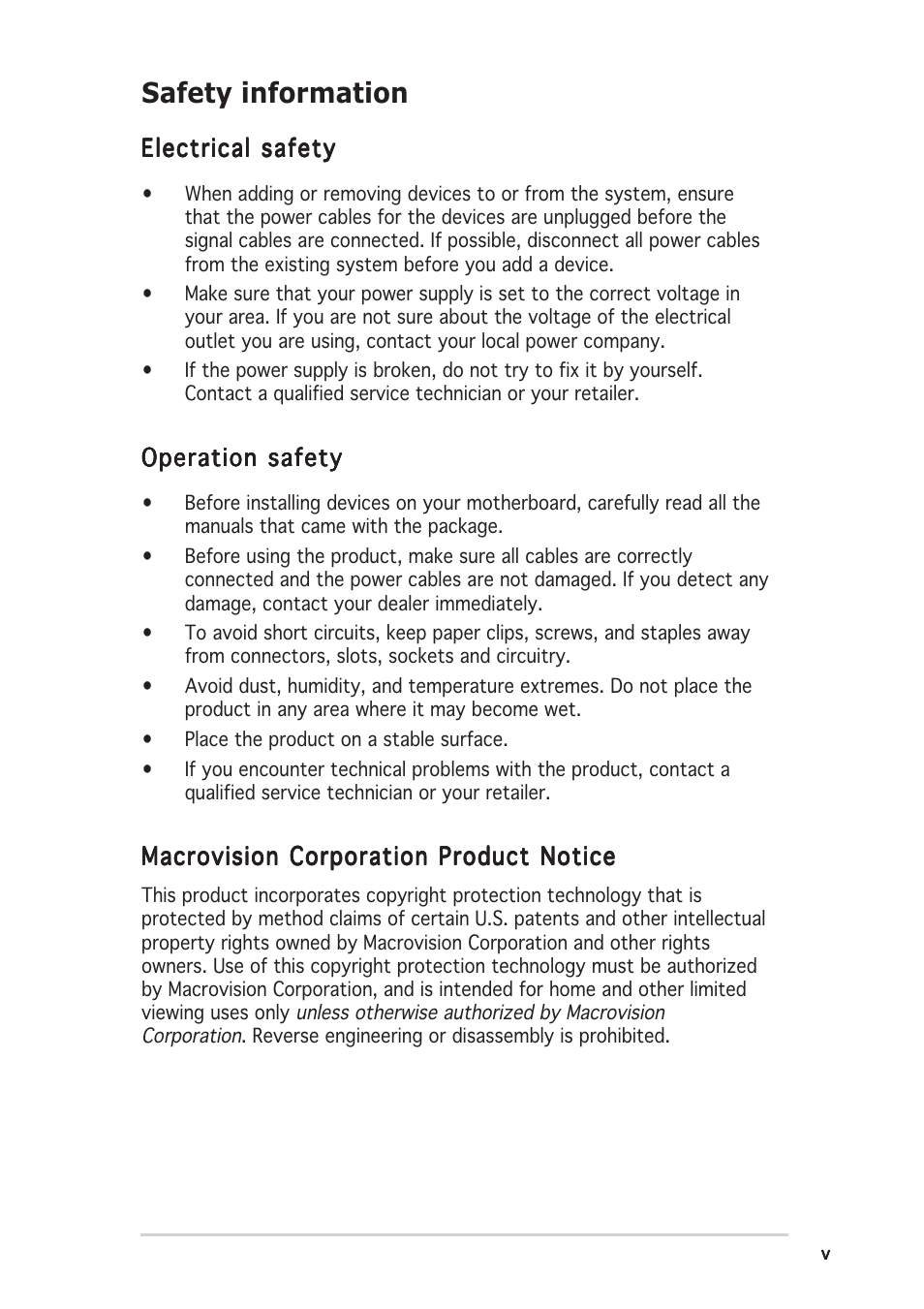 Safety information | Asus V9999 Series User Manual | Page 5 / 60