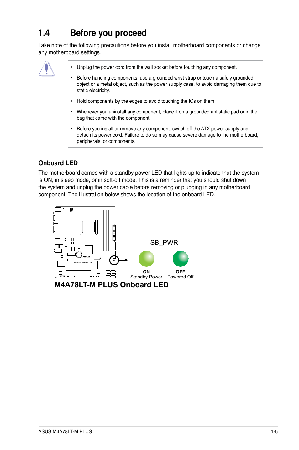 4 before you proceed, Before you proceed -5, M4a78lt-m plus onboard led | Asus M4A78LT-M PLUS User Manual | Page 15 / 64
