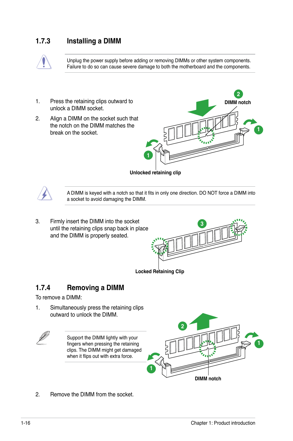 3 installing a dimm, 4 removing a dimm, Installing a dimm -16 | Removing a dimm -16 | Asus M4A78LT-M PLUS User Manual | Page 26 / 64