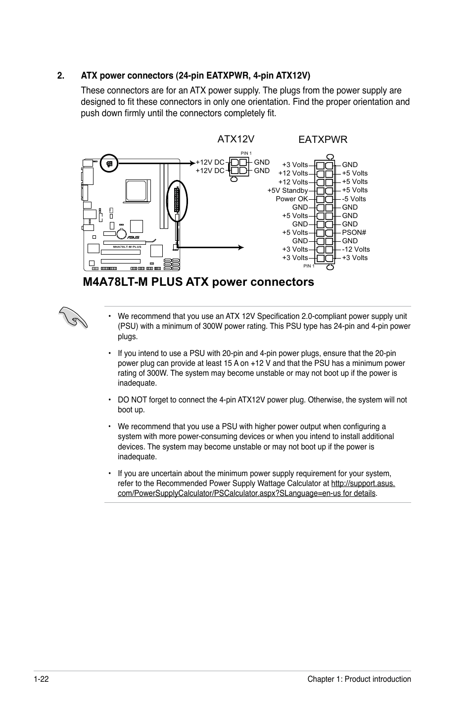 M4a78lt-m plus atx power connectors, Eatxpwr atx12v | Asus M4A78LT-M PLUS User Manual | Page 32 / 64