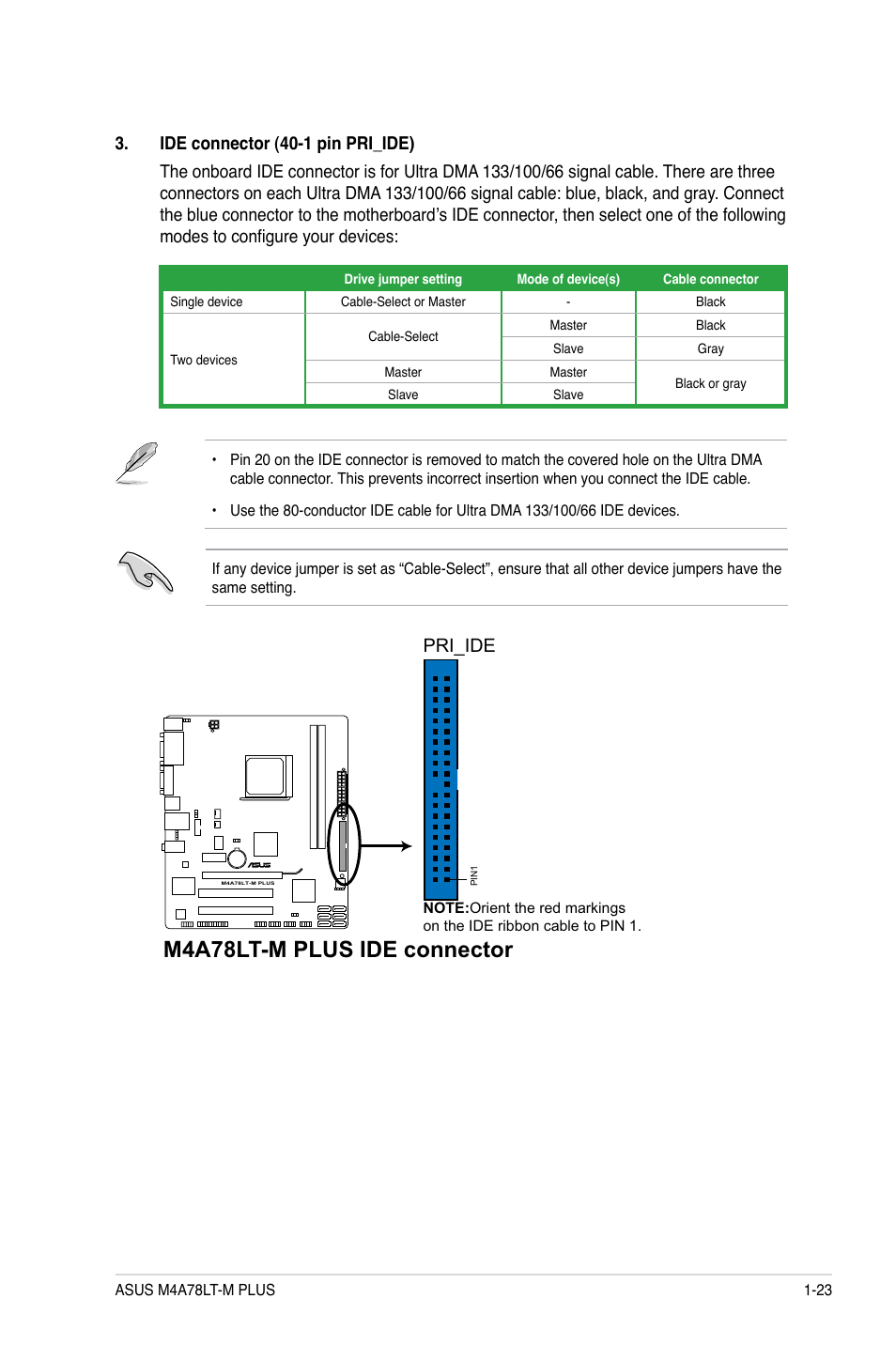 M4a78lt-m plus ide connector, Pri_ide | Asus M4A78LT-M PLUS User Manual | Page 33 / 64