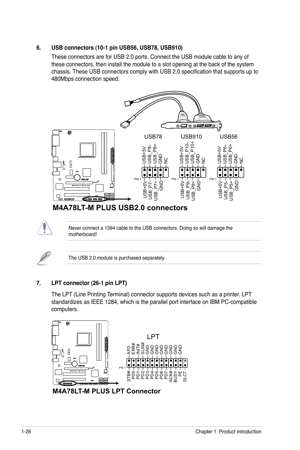 M4a78lt-m plus lpt connector, Usb56 | Asus M4A78LT-M PLUS User Manual | Page 36 / 64