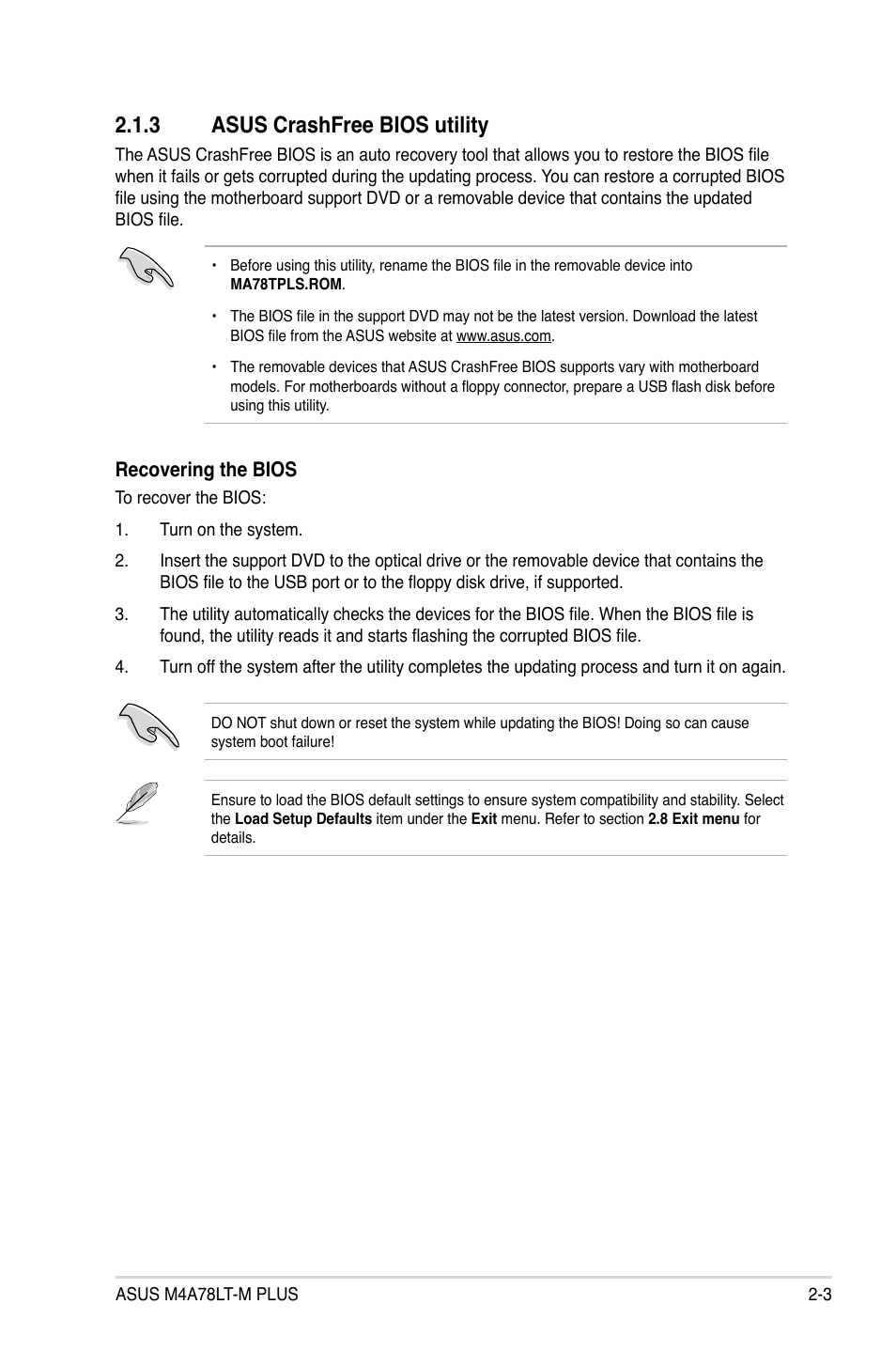3 asus crashfree bios utility, Asus crashfree bios utility -3 | Asus M4A78LT-M PLUS User Manual | Page 43 / 64