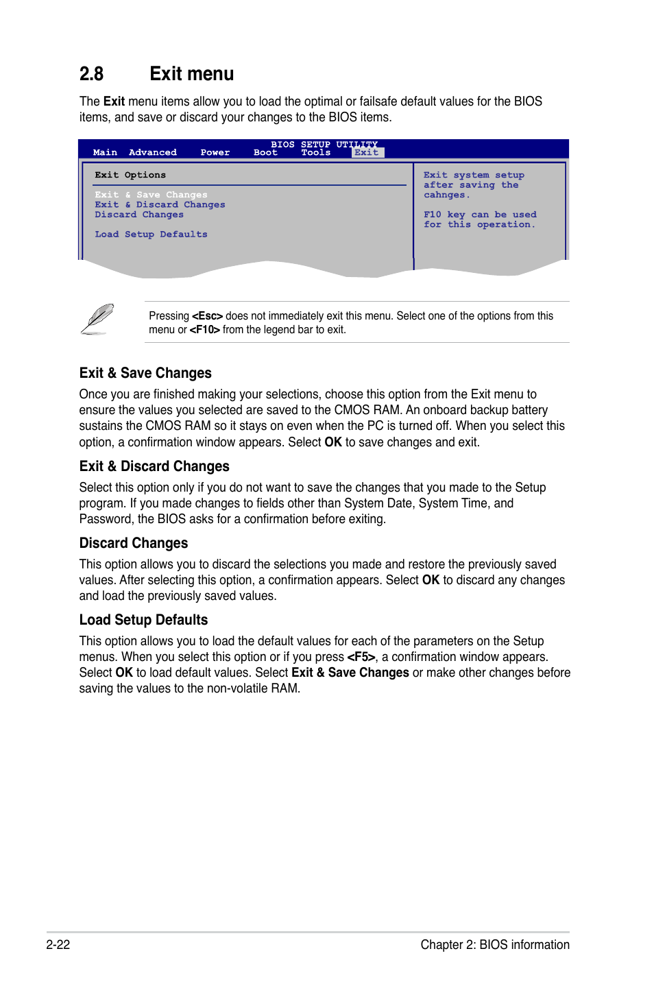 8 exit menu, Exit menu -22 | Asus M4A78LT-M PLUS User Manual | Page 62 / 64