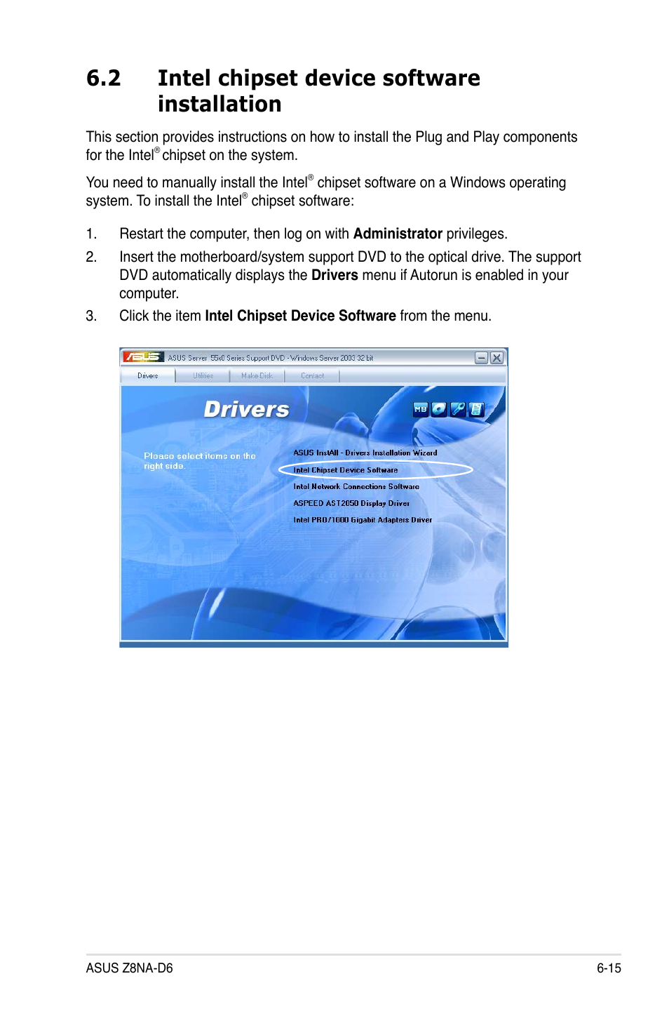 2 intel chipset device software installation | Asus Z8NA-D6 User Manual | Page 151 / 168