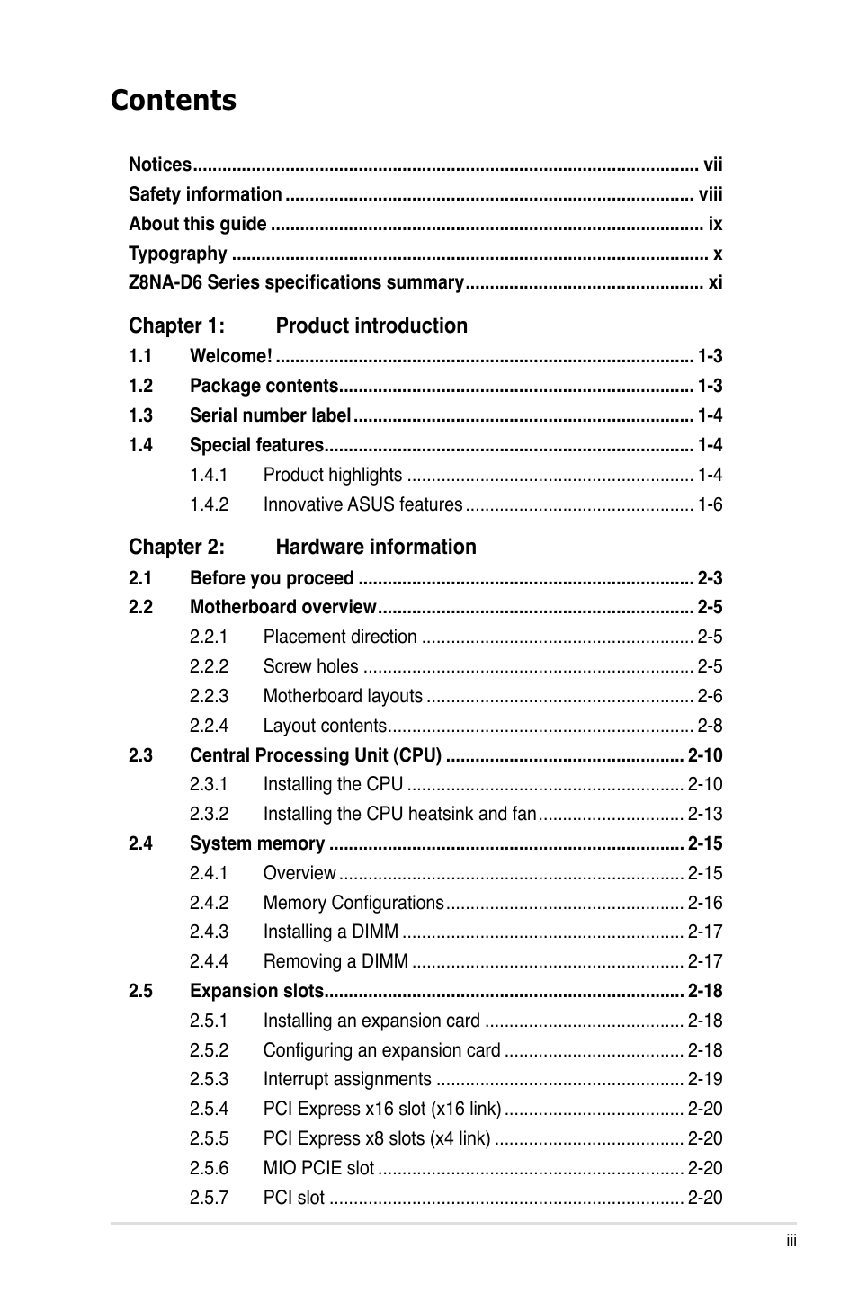 Asus Z8NA-D6 User Manual | Page 3 / 168