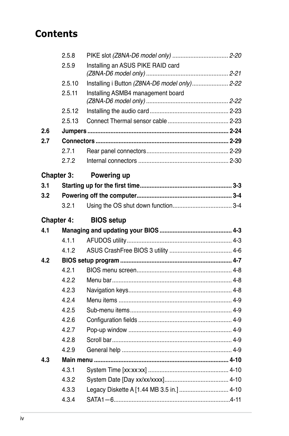 Asus Z8NA-D6 User Manual | Page 4 / 168